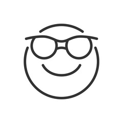 Emoji sunglasses smiley. Cute smiling emoticon wearing black sunglasses, emoji, smiley icon
