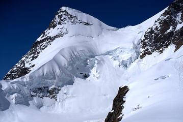 Beautiful glacier landscape seen from Jungfraujoch on a sunny summer day. Photo taken July 20th, 2021, Lauterbrunnen, Switzerland.