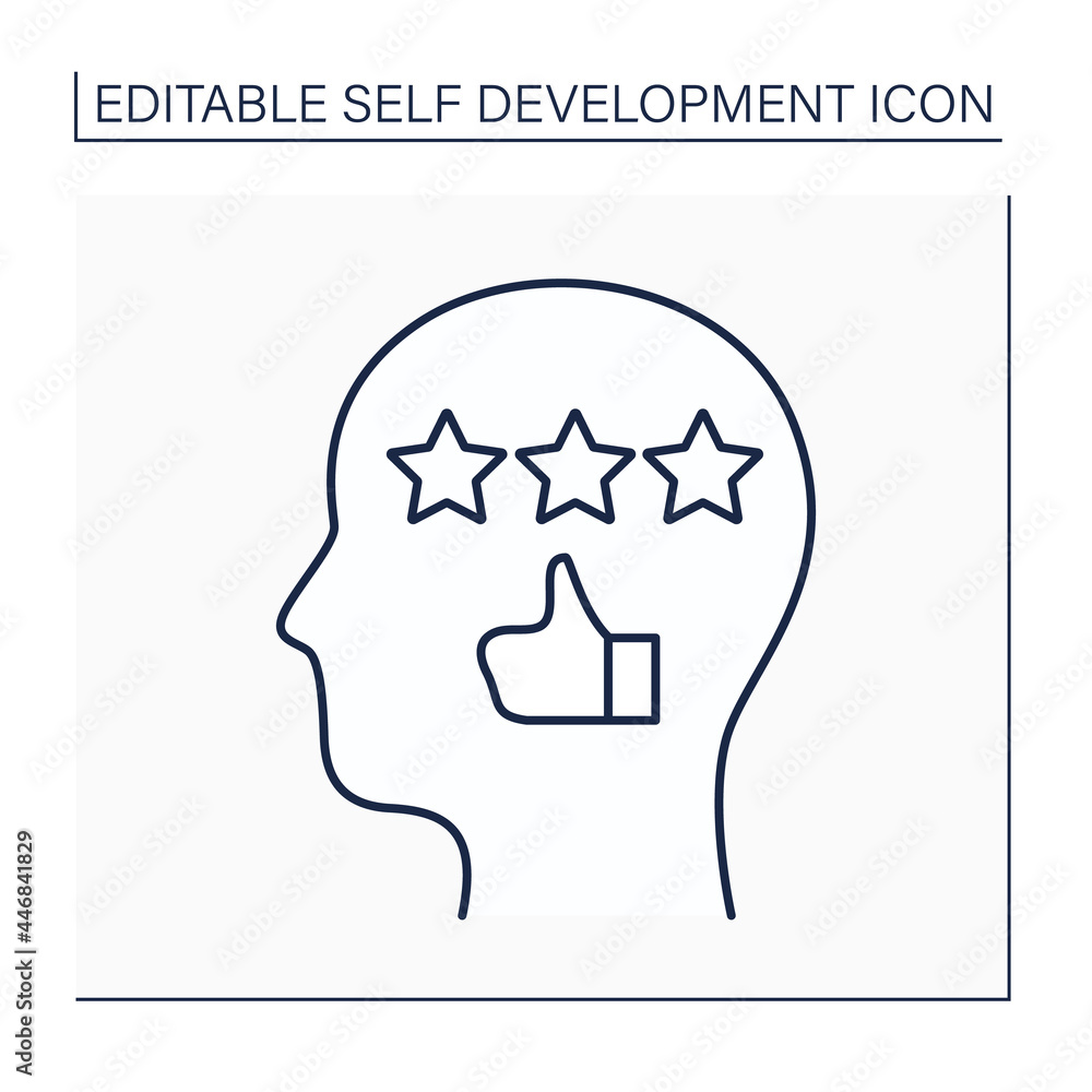 Poster self-efficacy line icon. realistic rating of personal actions and thoughts. person attitudes, abilit