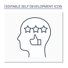 Self-efficacy line icon. Realistic rating of personal actions and thoughts. Person attitudes, abilities, and cognitive skills. Self-development concept. Isolated vector illustration. Editable stroke