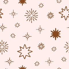 Materiał do szycia Boho stars seamless pattern. Doodle hand drawn stars background, Boho Christmas.