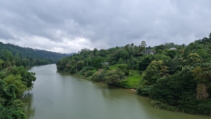 Fototapeta na wymiar sri lanka mahaveli river in birds eye, rainy day