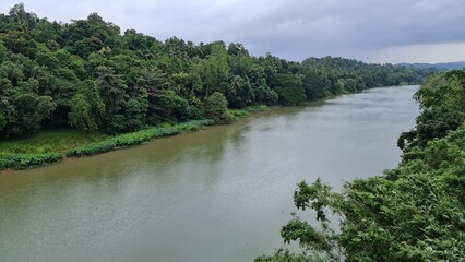 sri lanka mahaveli river in birds eye, rainy day