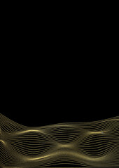 Trendy line art metalic foil grid on black background woth copy space. Golden glitter landscape mesh.