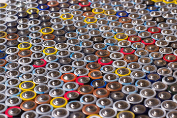 used in several rows arranged AAA batteries of different colors and manufacturers
