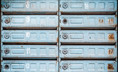 Old blue mailboxes background wallpaper texture