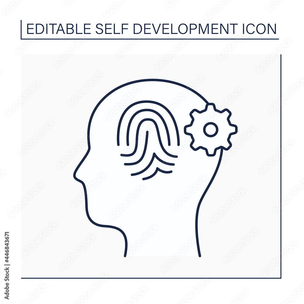 Poster self-identity line icon. self-awareness. understanding needs and abilities.composite of all traits, 