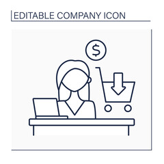 Purchasing department line icon. Staff group within an organization responsible for buying goods or products.Company concept. Isolated vector illustration. Editable stroke