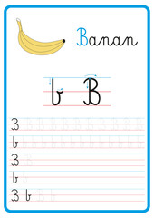 Plansza do nauki pisania liter alfabetu, litera b
