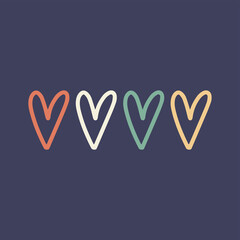 Heart Icons Set in vintage retro style. Hand drawn icons and illustration isolated on dark background. Perfect for invitations, cards, posters, for valentines and wedding