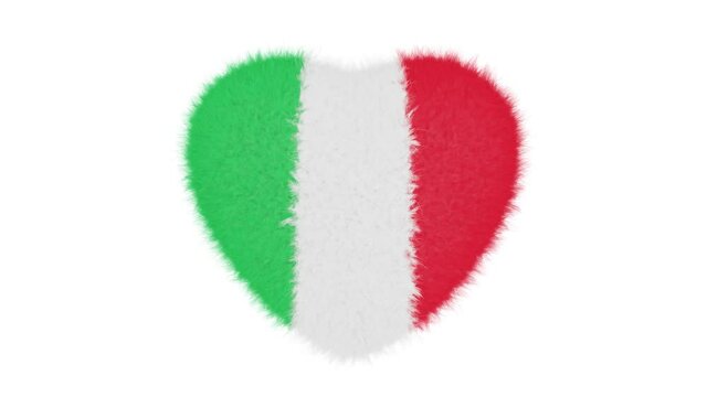 Realistic looping 3D animation of the cute fluffy national flag of Italy beating fur heart rendered in UHD with alpha matte