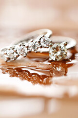 Romantic wedding rings shooting inside water