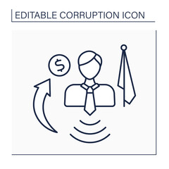 Graft line icon. Political corruption. Unscrupulous use of politician authority for personal gain.Power abuse. Corruption concept. Isolated vector illustration. Editable stroke