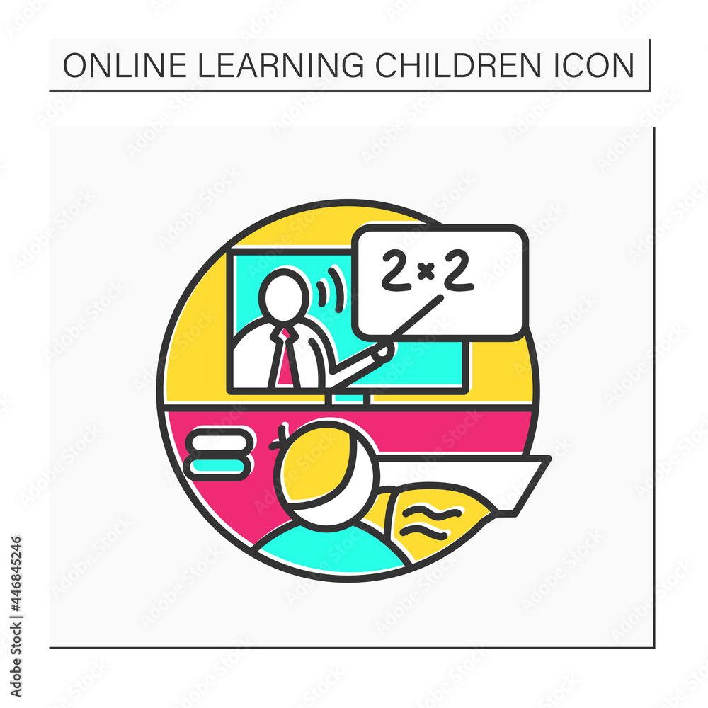 Poster online math color icon. online mathematics class. digital education and global elearning concept. we