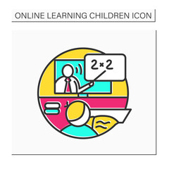 Online math color icon. Online mathematics class. Digital education and global elearning concept. Web school lessons and distance teaching. Isolated vector illustration