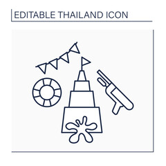 Songkran line icon. Traditional festival dedicated to New Year celebration.Water Splashing event. Culture occasion. Thailand concept. Isolated vector illustration. Editable stroke 