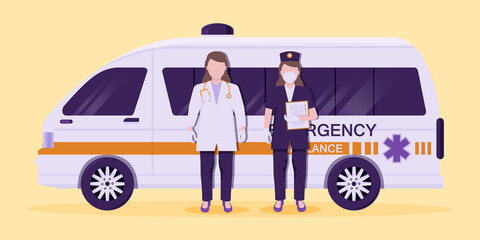 Female doctors and Female nurse are taking an emergency case to the hospital for examination.
Illustration about check the patient.