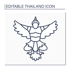 National emblem line icon. Phra Khrut Pha. Garuda. Royalty family symbol. Buddhist and Hindu mythology figure.Thailand concept. Isolated vector illustration. Editable stroke