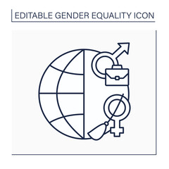 Stereotype line icon. Social role. Norms and patterns of behavior for male and female. Work for men and household work for women. Gender equality concept. Isolated vector illustration. Editable stroke