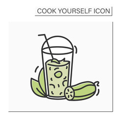 Cucumber smoothie cocktail color icon. Vegetable dringk. Fresh veggie smoothies drink with cup and straw.Homemade healthy detox.Take away. Isolated vector illustration