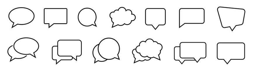 Speech bubble icons vector, set. Line style. Comic bubbles and chat outline icon collection. Vector