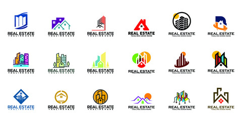 Real state modern, minimalist logo design set.