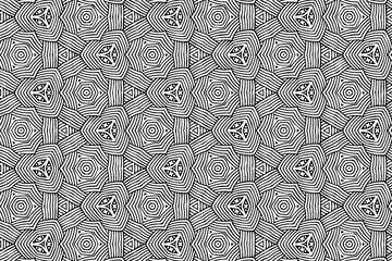Fototapeta premium Ethnic modern pattern, geometric background. Oriental, Asian, Indian handicraft style, doodling technique. Black white template for creativity, coloring, design.