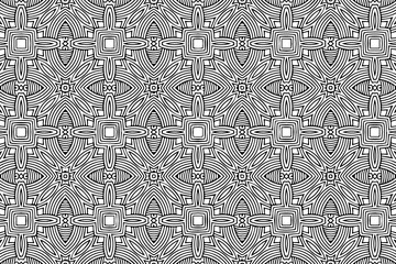 Ethnic exotic pattern, geometric background. Oriental, Asian, Indian handicraft style, doodling technique. Black white template for creativity, coloring, design.