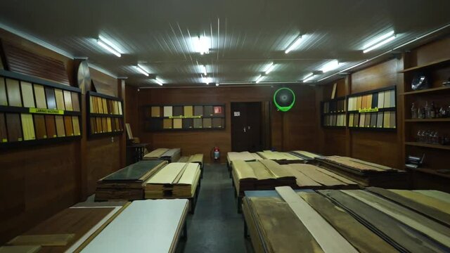 Warehouse with variety of wood for construction and repair. Wood Flooring Factory Production Line