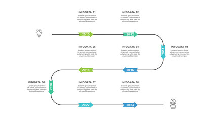 Timeline with 8 elements, infographic template for web, business, presentations, vector illustration