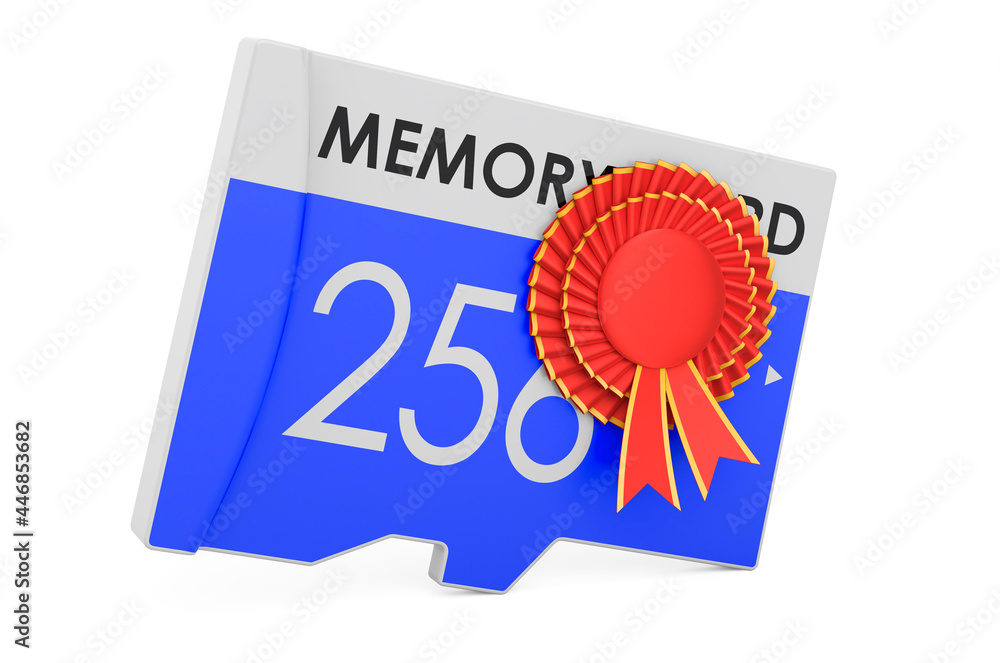 Poster memory card with best choice badge, 3d rendering