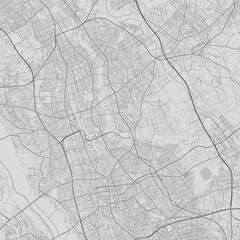 Urban city map of Saitama. Vector poster. Black grayscale street map.