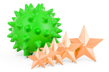 Spiky balls with five golden stars. 3D rendering