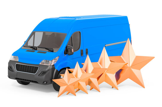 Delivery van with five golden stars. 3D rendering
