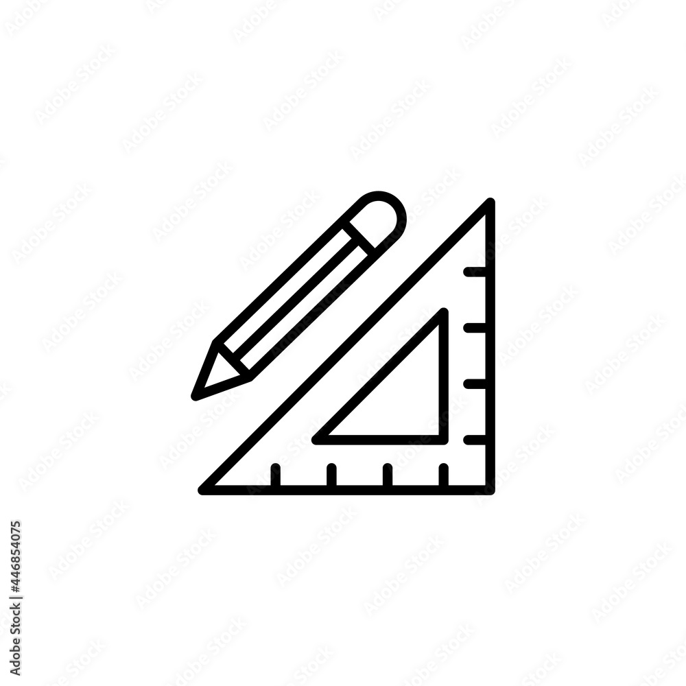 Poster triangle ruler and pencil. line icon on white background. triangular ruler with pencil glyph icon. d