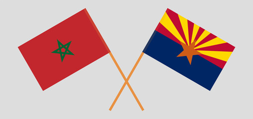 Crossed flags of Morocco and the State of Arizona. Official colors. Correct proportion