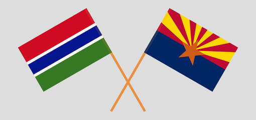 Crossed flags of the Gambia and the State of Arizona. Official colors. Correct proportion