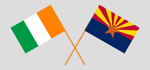 Crossed flags of Republic of Ivory Coast and the State of Arizona. Official colors