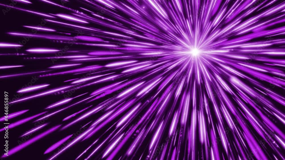Poster bright star emits colored lines. animation. white dot emits bright and colored rays in outer space. 