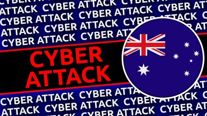 Australia Circular Flag with Cyber Attack Titles - 3D Illustration