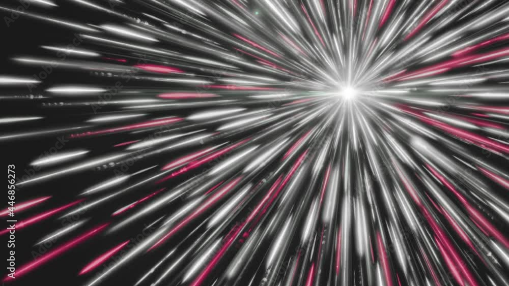 Poster bright star emits colored lines. animation. white dot emits bright and colored rays in outer space. 