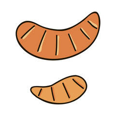 Hand drawn orange mandarin slices. Cute stylized christmas sign, for stickers, planners, scrap elements, social media. Vector illustration with hand drawn outline isolated on background.