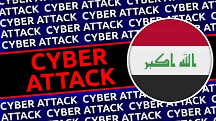 Iraq Circular Flag with Cyber Attack Titles - 3D Illustration