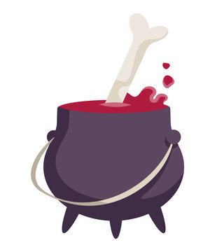 Cauldron with potion. Halloween attribute in cartoon style