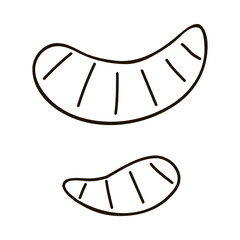 Hand drawn mandarin slices. Cute stylized christmas sign, for stickers, planners, scrap elements, social media. Vector illustration with hand drawn outline isolated on background.