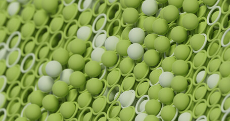 3d abstract geometric bright green background with spheres and mesh. Contemporary futuristic  backdrop with a voluminous green texture. Modern cover, background for presentations, advertising.