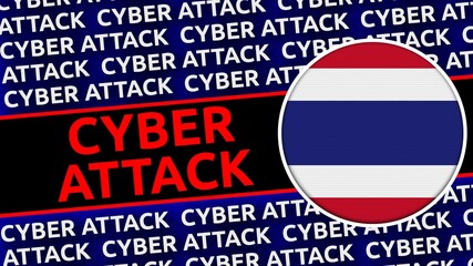 Thailand Circular Flag with Cyber Attack Titles - 3D Illustration
