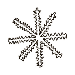 Hand drawn snowflake in doodle style. Christmas, winter sign, cozy clipart. Vector illustration with doodle outline isolated on background. Can be used for paper craft, fabric, sticker, scrap element.