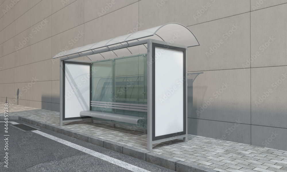 Poster 3d rendering of a bus stop with empty advertising boards for your images or text