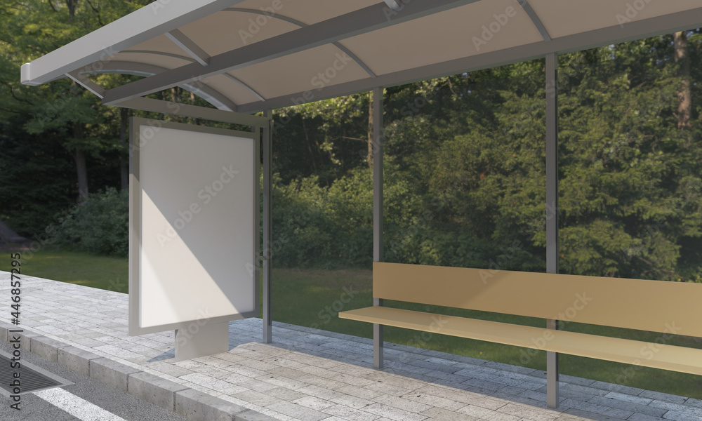 Poster 3d rendering of a bus stop with blank frames for your images/text/art